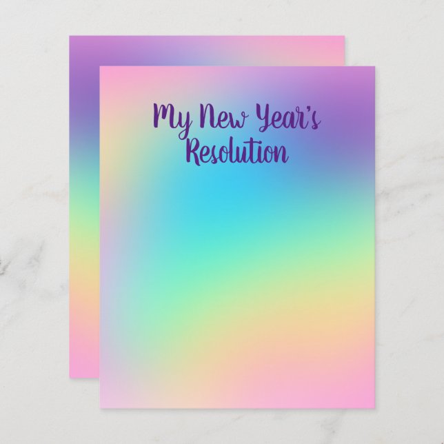 Pastel Rainbow New Year's Party Resolution Paper (Front/Back)