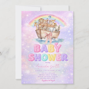 Pastel Rainbow Noah’s Ark Baby Shower Invitation
