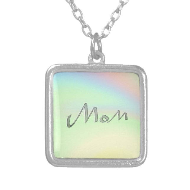 Pastel Rainbow of Color Mom Silver Plated Necklace (Front)