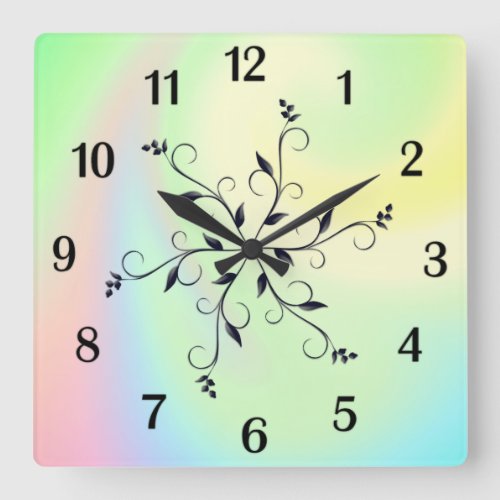 Pastel Rainbow of Color w Black Numbers Square Wall Clock