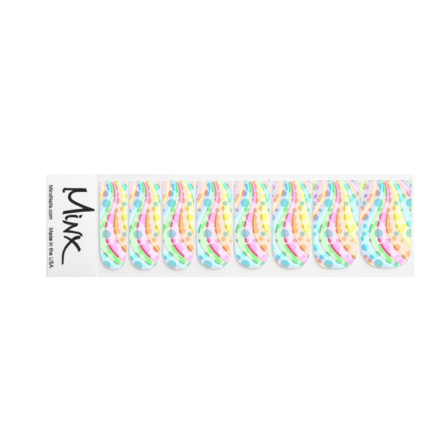 Pastel Rainbow of Ribbons and Bubbles Minx Nail Art (Right Hand)