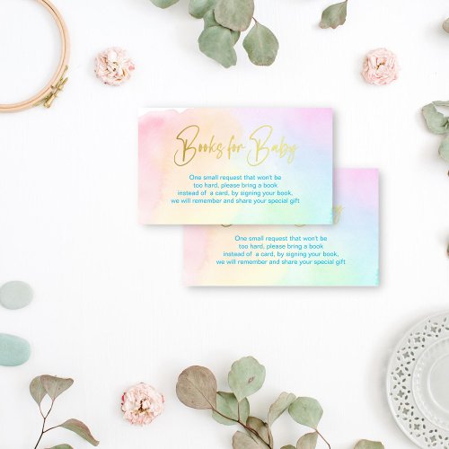 Pastel rainbow ombre baby shower book request enclosure card
