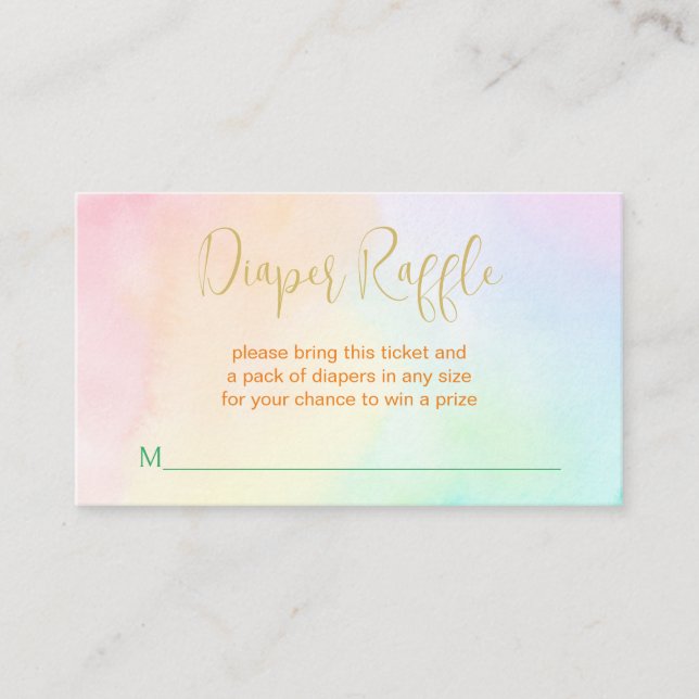 Pastel rainbow ombre baby shower diaper raffle enclosure card (Front)