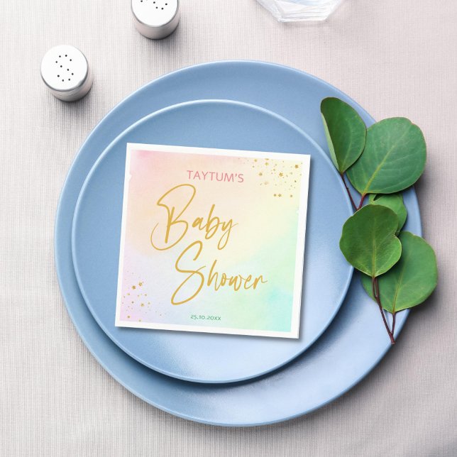 Pastel rainbow ombre baby shower printed napkins (Pastel rainbow ombre baby shower monogram printed napkins template personalized table decor)