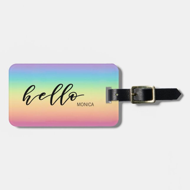 Pastel Rainbow Ombre Chic Hello Personalized Luggage Tag (Front Horizontal)