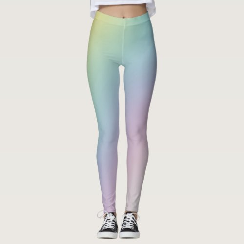 Pastel Rainbow Ombre Gradient Blur Abstract Design Leggings