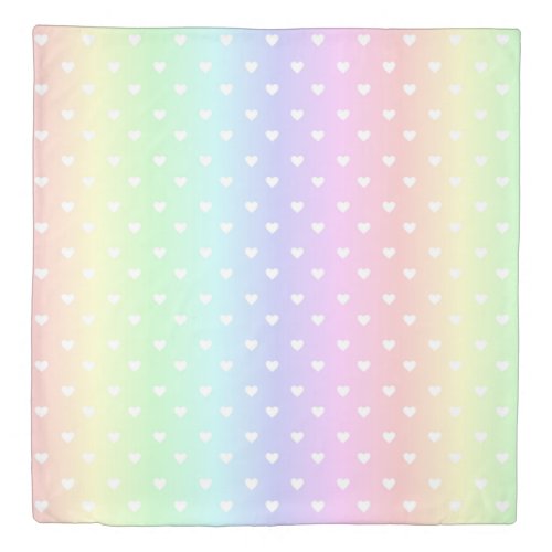 Pastel Rainbow Ombre Hearts Pattern Duvet Cover
