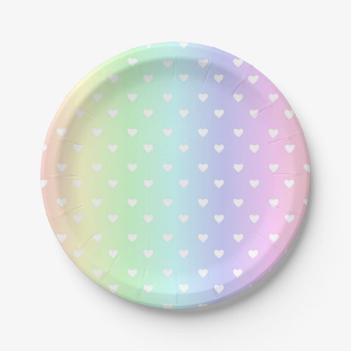 Pastel Rainbow Ombre Hearts Pattern Paper Plates