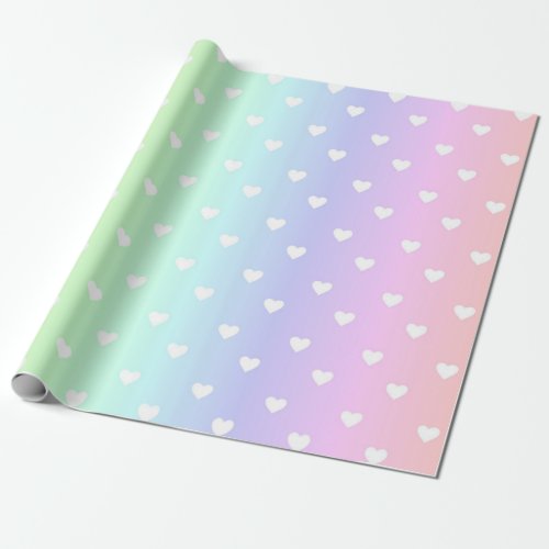 Pastel Rainbow Ombre Hearts Pattern Wrapping Paper