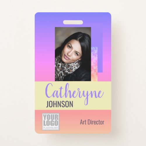 Pastel Rainbow Ombre Logo Barcode ID Template Card Badge
