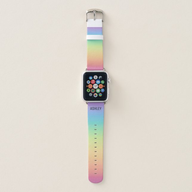 Pastel Rainbow Ombre Personalized Apple Watch Band (Front)