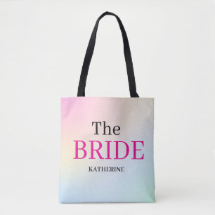 Pastel Rainbow Ombre Personalized Bride Tote Bag