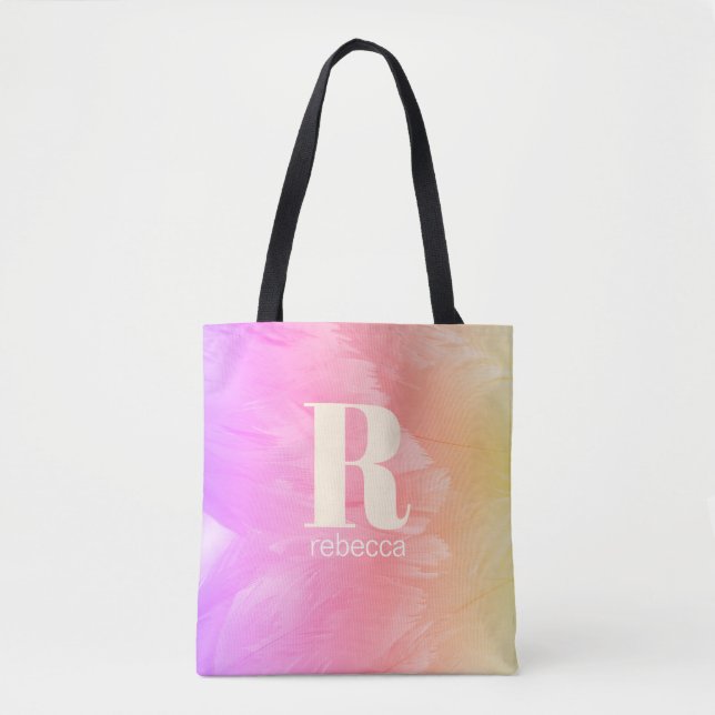 Pastel Rainbow Ombre Swan Feathers Tote Bag (Front)