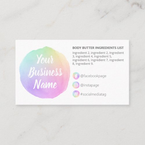 Pastel Rainbow On White Ingredients Instructions Business Card
