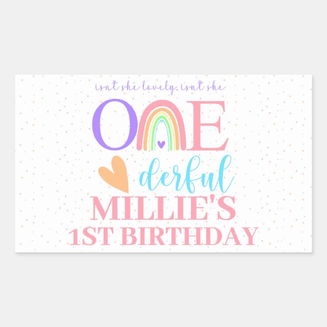 Pastel Rainbow ONEderful 1st Birthday Stickers (Front)