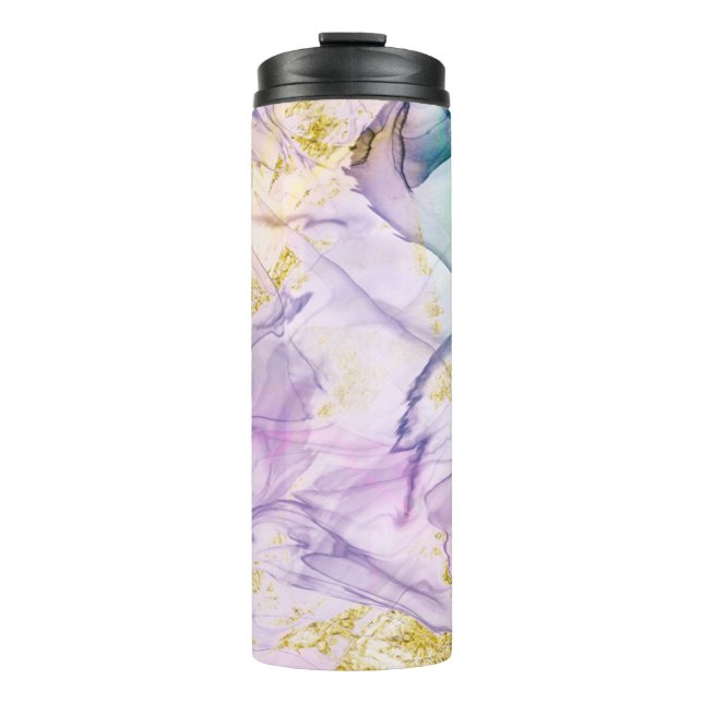 *~ Pastel Rainbow Opal Abstract Gold Glitter  Thermal Tumbler (Front)