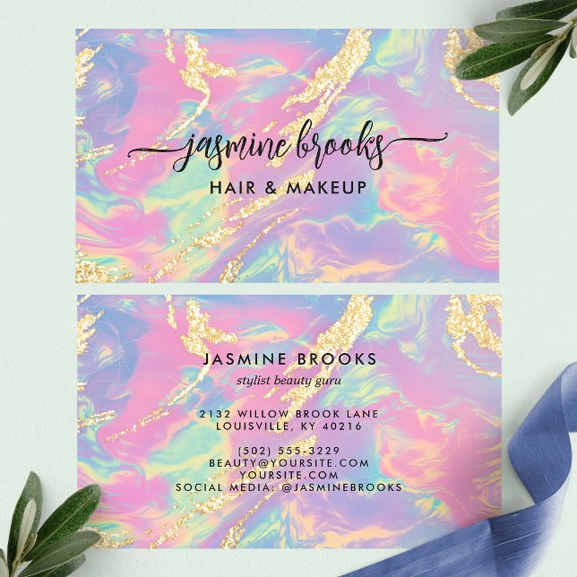 Pastel Rainbow Opal And Gold Glitter Business Card (Creator Uploaded)