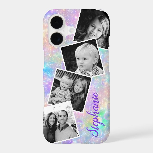 Pastel Rainbow Opal Photo Collage Personalized Case-Mate iPhone Case (Back)