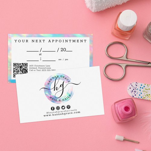 Pastel Rainbow Paint Swash Chic Logo Appointment Business Card