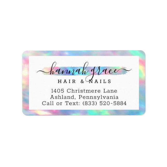 Pastel Rainbow Paint Swash Logo Salon Address Label (Front)