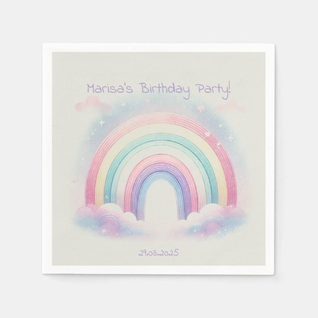 Pastel Rainbow Paper Napkins – Birthday Party (Front)