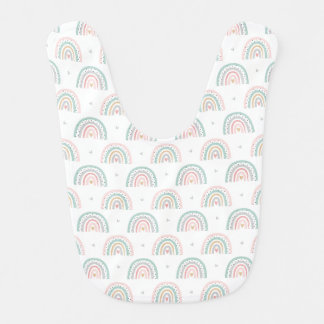 Pastel Rainbow Pattern with Hearts Baby Bib
