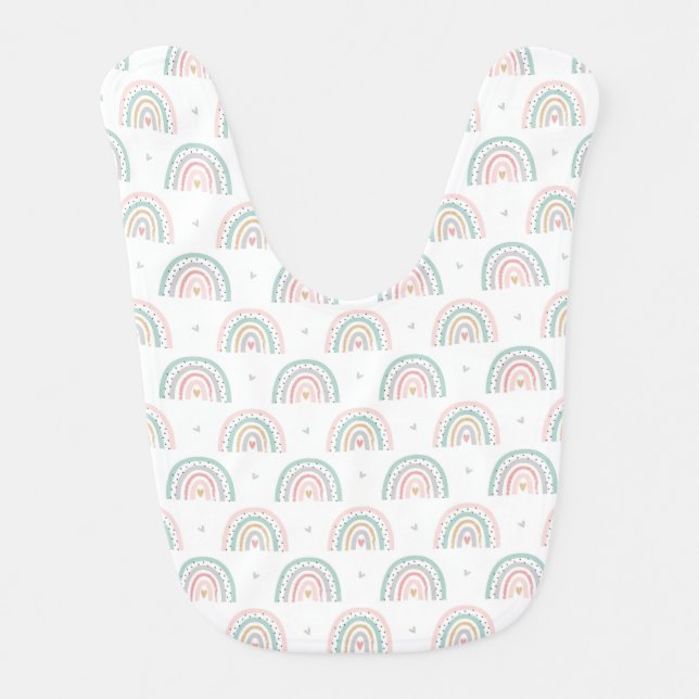 Pastel Rainbow Pattern with Hearts Baby Bib (Front)