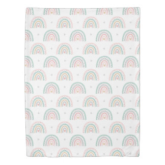 Pastel Rainbow Pattern with Hearts Duvet Cover