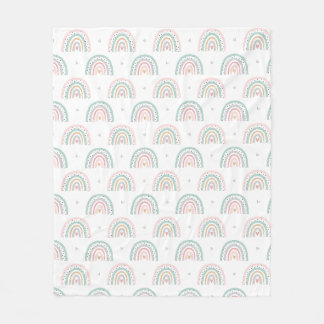 Pastel Rainbow Pattern with Hearts Fleece Blanket