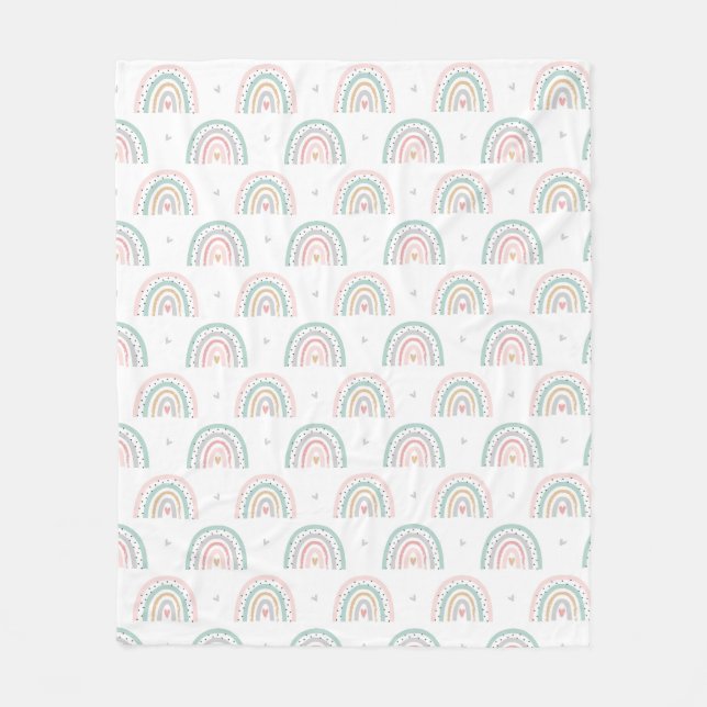 Pastel Rainbow Pattern with Hearts Fleece Blanket (Front)