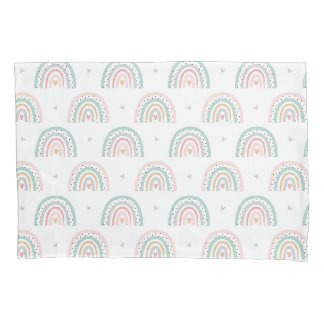 Pastel Rainbow Pattern with Hearts Pillow Case