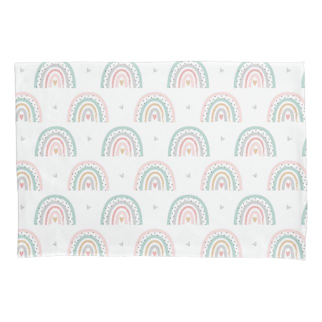 Pastel Rainbow Pattern with Hearts Pillow Case (Front)