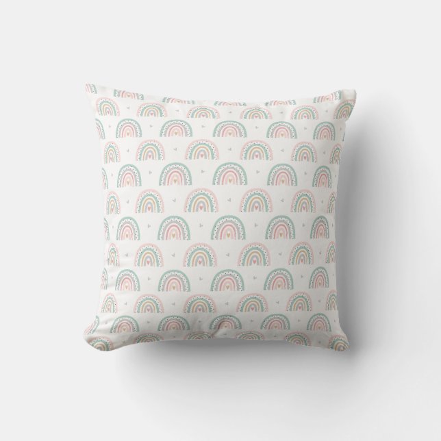 Pastel Rainbow Pattern with Hearts Throw Pillow (Front)
