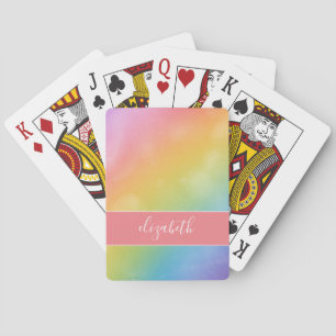Pastel Rainbow Pattern with Name Playing Cards