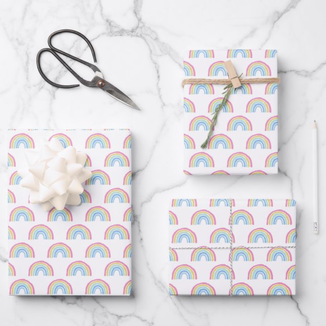Pastel Rainbow Pattern Wrapping Paper Sheets (Front)