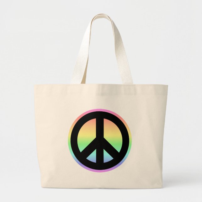 Pastel Rainbow Peace Sign Large Tote Bag (Front)