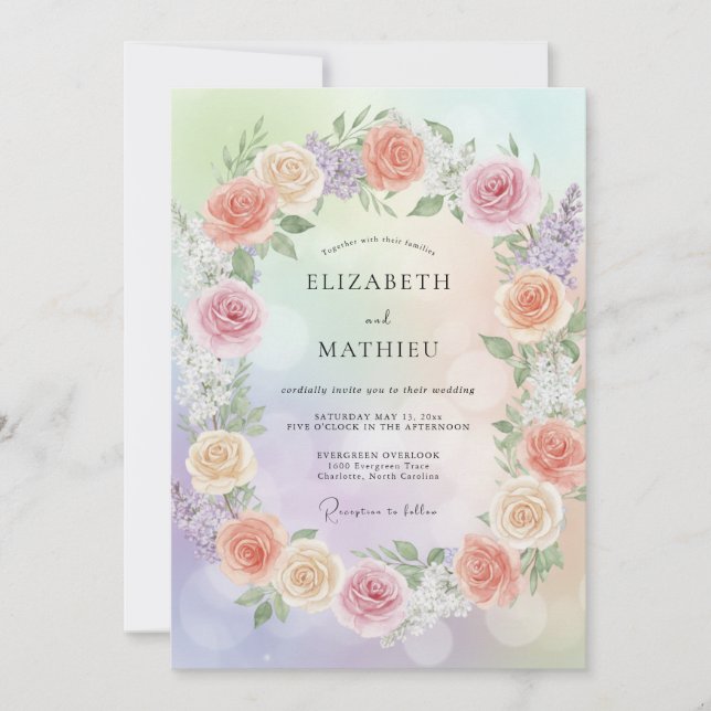 Pastel Rainbow Peony Wedding Invitation (Front)