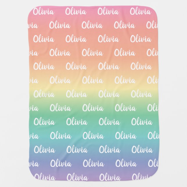 Pastel Rainbow Personalized Baby Blanket (Front)