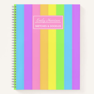 Pastel Rainbow Personalized Colorful Striped  Notebook
