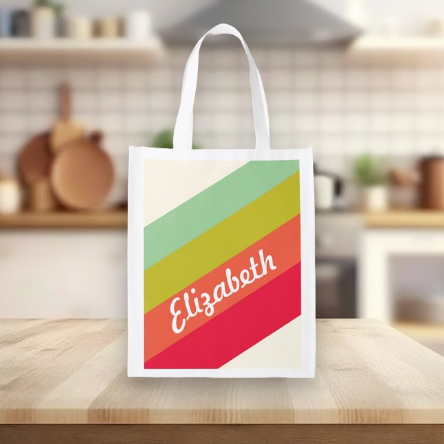 Pastel Rainbow Personalized Name Reusable Grocery Bag (Creator Uploaded)