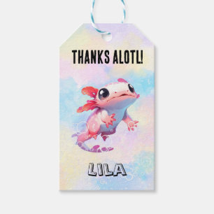 Pastel Rainbow Pink Axolotl Birthday Favor Tags