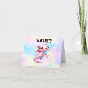Pastel Rainbow Pink Axolotl Birthday Letterpress Thank You Card
