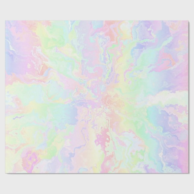 Pastel Rainbow Pink Floral Wrapping Paper (Flat)