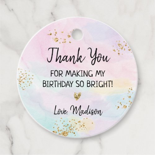 Pastel Rainbow Pink Gold Birthday Favor Tags