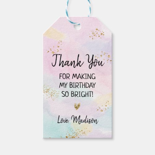 Pastel Rainbow Pink Gold Birthday Gift Tags