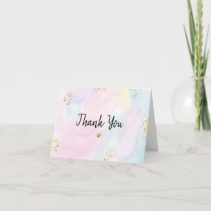 Pastel Rainbow Pink Gold Birthday Letterpress Thank You Card