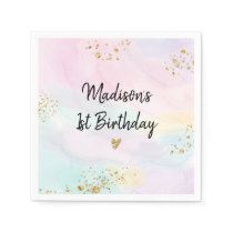 Pastel Rainbow Pink Gold Birthday Napkins