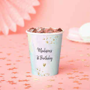Pastel Rainbow Pink Gold Birthday Paper Cups