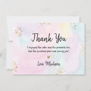 Pastel Rainbow Pink Gold Birthday Thank You Card