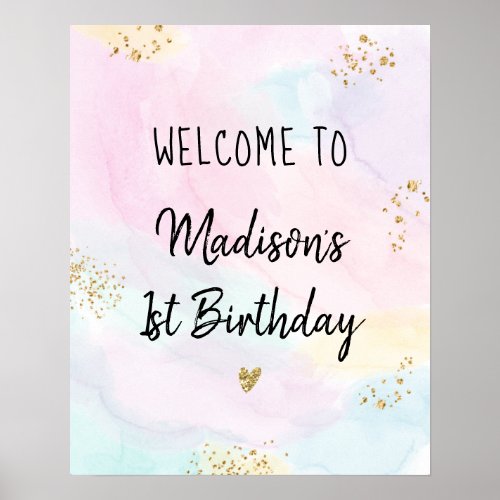 Pastel Rainbow Pink Gold Birthday Welcome Poster